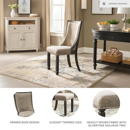 Signature Design by Ashley Tyler Creek Dining Room Chairs, Set of 2, Upholstered Host Chair with Solid Wood Frame, Urban Farmhouse Seating for Kitchens, Textured Black and Grayish Brown