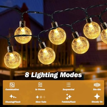 Solar Lights Outdoor Waterproof, 2 Pack Total 120LED 72FT Solar String Lights for Outside with 8 Modes, Outdoor String Lights Crystal Globe Patio Lights for Garden Yard Party Decor (Warm White)