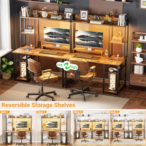 39'' Gaming Desk with Hutch and Reversible Storage Shelves, Rustic, view 5