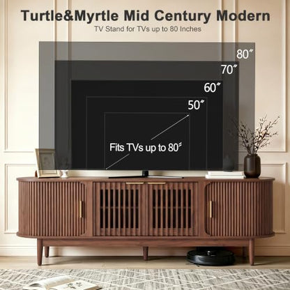 70 Inch Fluted Mid-Century Modern TV Stand for Living Room, view 5