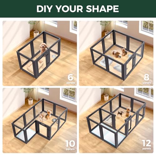 AuraSpace Clear Acrylic Indoor Dog Playpen, 24" H, 12 Panels, Black, view 6