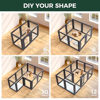 AuraSpace Clear Acrylic Indoor Dog Playpen, 24" H, 12 Panels, Black, view 6