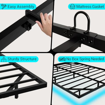 Queen Metal Bed Frame with Smart Lights and Charging Station, view 8