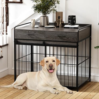 Dog Crate Furniture with 2 Drawers, Heavy Duty Dog Crate, view 7
