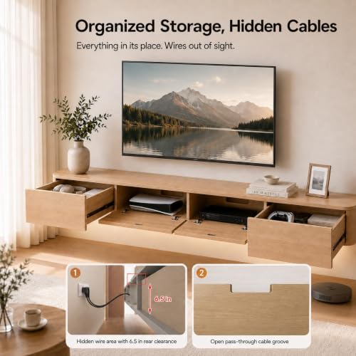 Floating TV Stand Wall Mounted With LED Lights Fully Assembled Floating Media, view 7