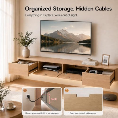 Floating TV Stand Wall Mounted With LED Lights Fully Assembled Floating Media, view 7