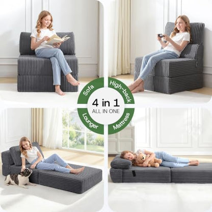 Folding Sofa Bed Convertible 4 in 1 Sleeper Chair Gray Single, view 5