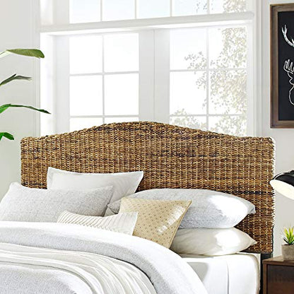 Serena Bed, Handwoven Natural Fiber Rattan Headboard and Footboard Set, Banana Leaf, Queen