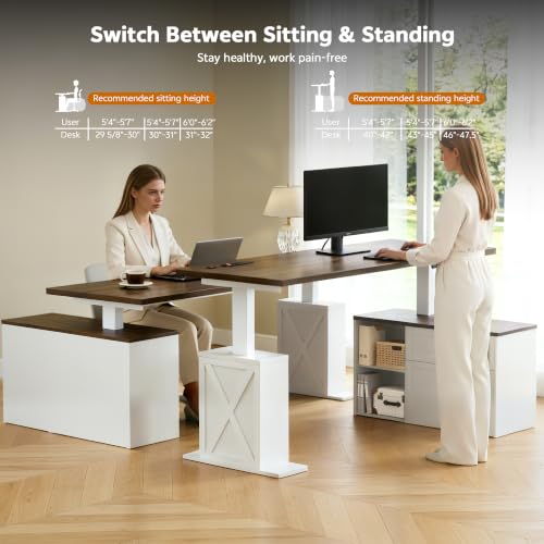 67" L Shaped Standing Desk with Drawers Electric Corner Desk White, view 5