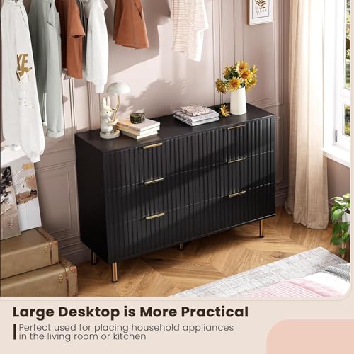 47.2" Fluted Black 6 Drawer Dresser for Bedroom with Deep Drawer, view 5