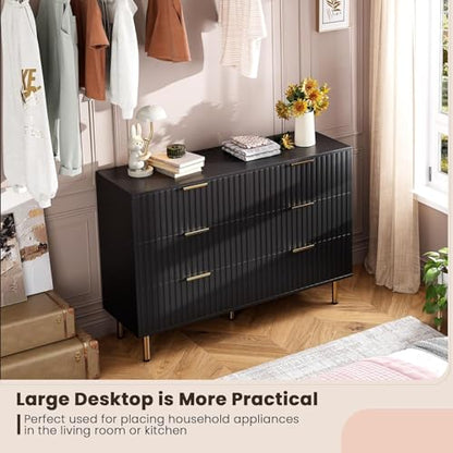 47.2" Fluted Black 6 Drawer Dresser for Bedroom with Deep Drawer, view 5