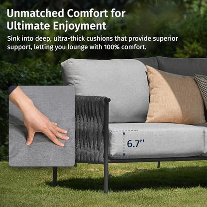 5-Piece Patio Furniture Set | Life Chatter 5-Seat Outdoor Furniture | Deep Seating & Two Coffee Tables | Waterproof Extra-Thick Cushions | Porch, Balcony & Backyard | Earth Black & Misty Grey