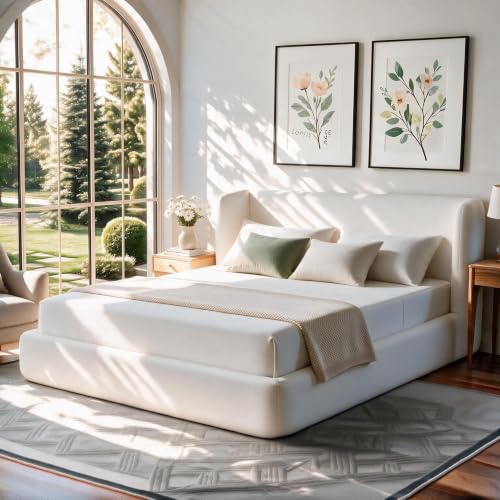 Queen Cloud Upholstered Bed Frame with Wingback Headboard (C01), view 2
