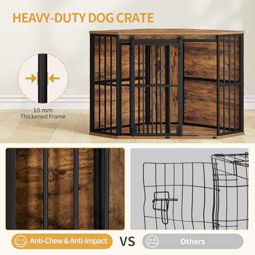 Corner Dog Crate Furniture Wooden Dog Kennel Indoor with Barn Door, view 6