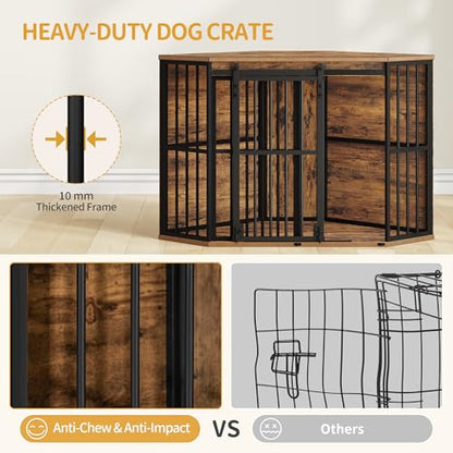 Corner Dog Crate Furniture Wooden Dog Kennel Indoor with Barn Door, view 6