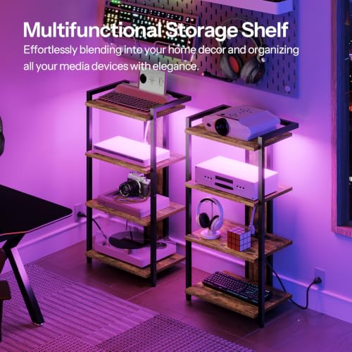 4-Tier AV Media Stand, Media Console with Charging Station and LED Light, view 5