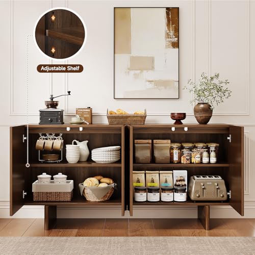 63" Fluted Sideboard Cabinet with Storage Adjustable Shelves Walnut, view 4