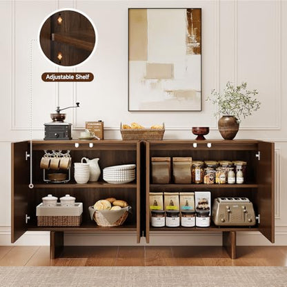 63" Fluted Sideboard Cabinet with Storage Adjustable Shelves Walnut, view 4