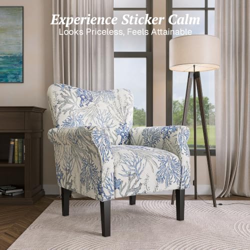 Modern Accent Chair for Living Room, High Back Linen Armchair with Wooden Legs, view 4