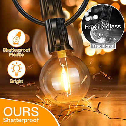 150FT Outdoor String Lights, Waterproof Connectable Shatterproof Outside Light with 75 Edison + 4 Spare LED Bulbs Plug in, Patio Lights for Indoor Balcony Porch Camping Deck