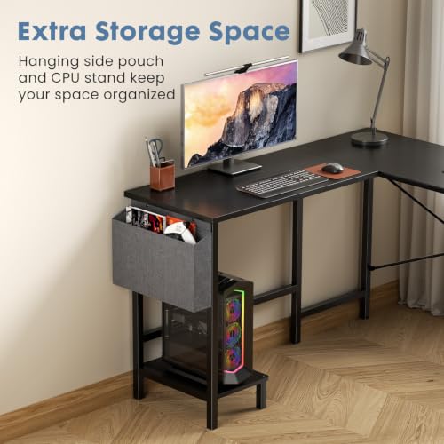 L Shaped Computer Corner Desk with PC Stand, Black, view 5