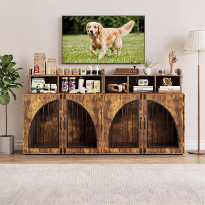 Dog Crate Furniture with Storage for Large Dogs, Retro Brown, view 6