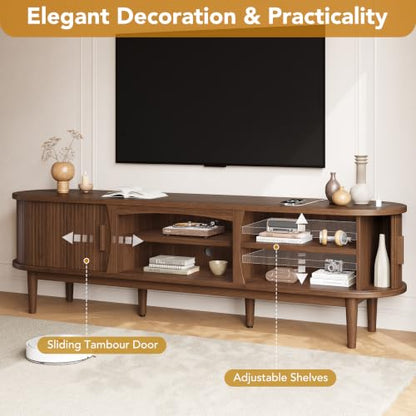 69" Fluted TV Stand for TVs Up to 80" with Charging Station, Walnut, view 5
