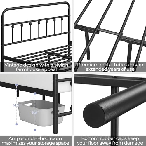 Yaheetech Full Bed Frame with Headboard, Victorian Vintage Black Iron, view 5