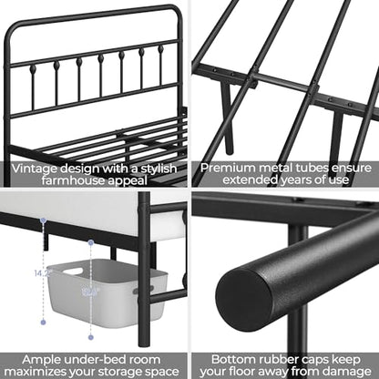 Yaheetech Full Bed Frame with Headboard, Victorian Vintage Black Iron, view 5