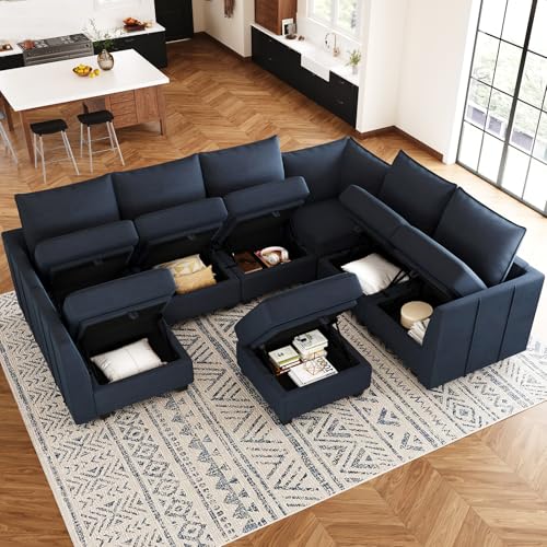Modular Sectional Sofa U Shaped Couch with Storage Ottoman Velvet Sectional Couch for Living Room, Blue
