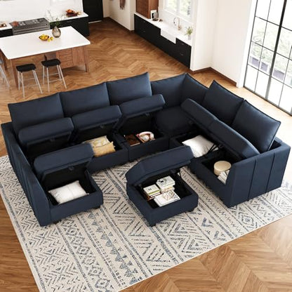 Modular Sectional Sofa U Shaped Couch with Storage Ottoman Velvet Sectional Couch for Living Room, Blue