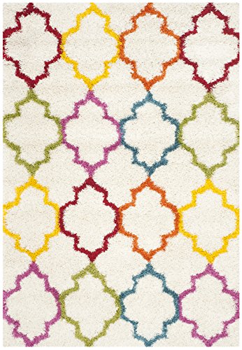 SAFAVIEH Kids Shag Collection Area Rug - 5'3" x 7'6", Ivory & Multi, Rainbow Trellis Design, Non-Shedding & Easy Care, 2-inch Thick Ideal for High Traffic Areas in Living Room, Bedroom (SGK569A)