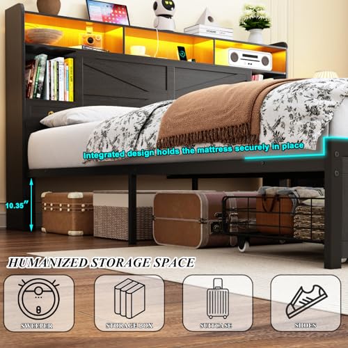 King Bed Frame with Storage Headboard, view 4