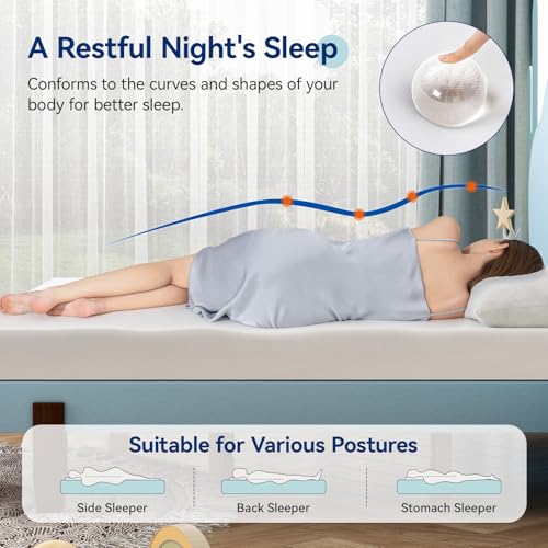 Memory Foam Mattress, Soft Plush Feel, Breathable, 6 Inch, Twin, White/Grey, view 6