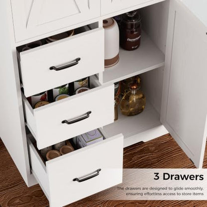 Pantry Cabinet, 67.5 inch Tall Storage Cabinet with 3 Doors & Drawers, Farmhouse Kitchen Cabinet with Adjustable Shelves, 5 Tier Freestanding Cupboard for Kitchen, White