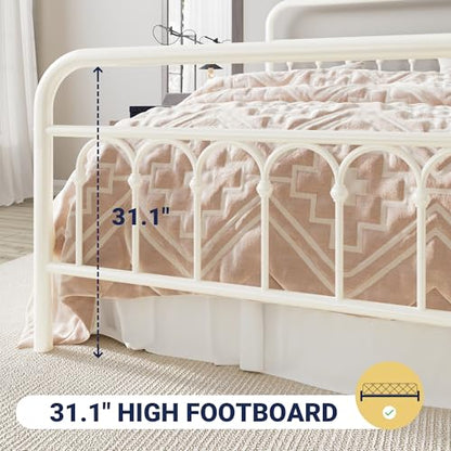 Full Size Metal Platform Bed Frame with Headboard, Cream, view 6