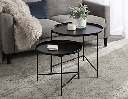 Ulani Modern Nesting Coffee Table, Set of 2, Black, Sophisticated Coffee Table Set for Storage and Display