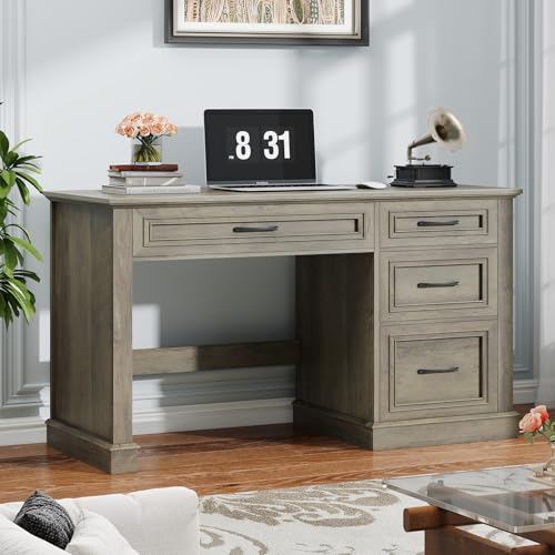 Farmhouse 47" Executive Desk, Computer Desk with Drawers and File Drawer, Workstation Computer Desk with Charging Station for Home Office,Study,（Dark Grey