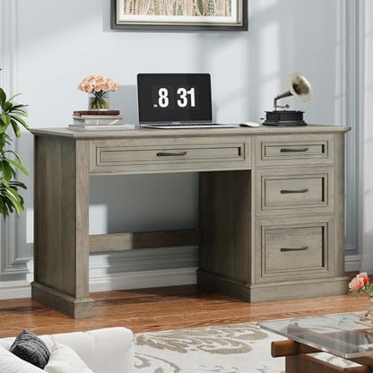 Farmhouse 47" Executive Desk, Computer Desk with Drawers and File Drawer, Workstation Computer Desk with Charging Station for Home Office,Study,（Dark Grey