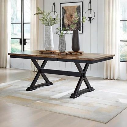 Signature Design by Ashley Wildenauer Dining Extension Table, 18" Self-Storing Butterfly Leaf, Hardwood Solids, Mango Veneer & MDF Substrate, Seats 6 to 8 for Kitchens, Black & Dark Brown, 78"