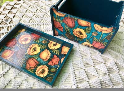 Peacock Decoupage Paper for Crafts - Peacock and Poppy Garden - Size: A4 (8.3 x 11.7 Inch) 8 Pcs - Damask Decoupage Paper for Furniture, Scrapbooking and Wood
