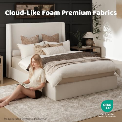 Queen Bed Frame with 53'' Extra Tall Wingback Headboard, view 7