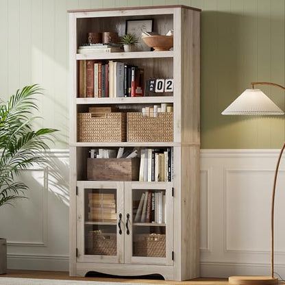 Bookshelf with Doors, 6 Shelf Bookcase Tall Bookshelves, view 4