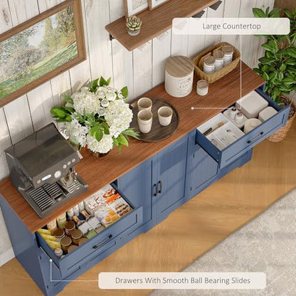 71" Farmhouse Sideboard Buffet Cabinet with Storage, Blue, view 5