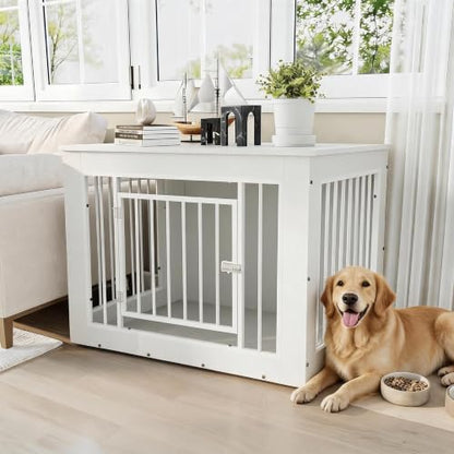 38.2" Dog Crate Furniture for s/m/l Dogs, 2-in-1 Iron-Wood Dog Cage, view 2