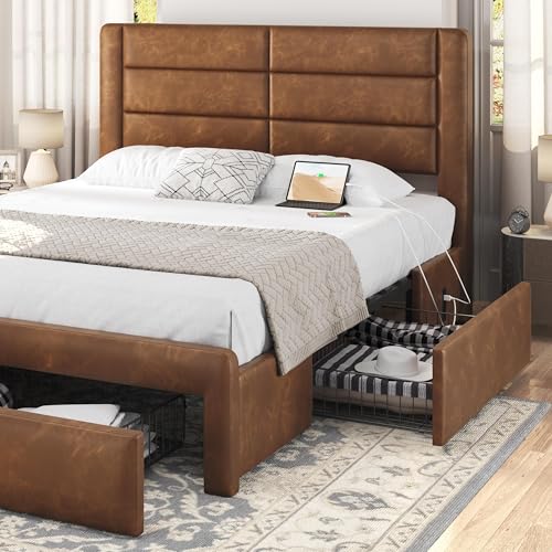 Queen Upholstered Bed Frame with Storage & Charging, view 7