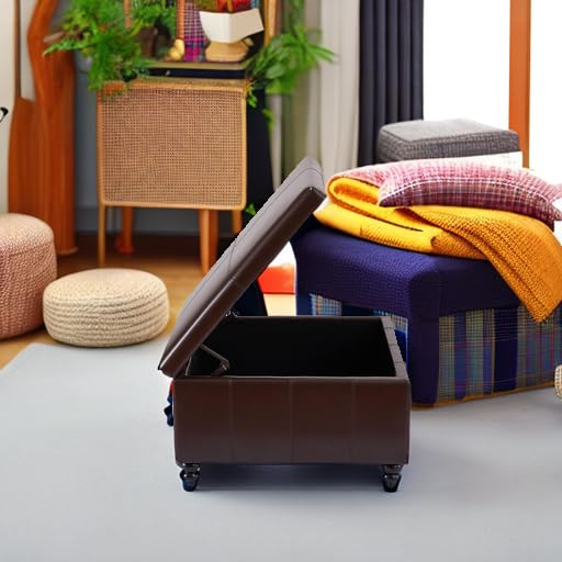 Square Leather Storage Ottoman,Ottoman Coffee Table with Storage for Living Room (Brown)