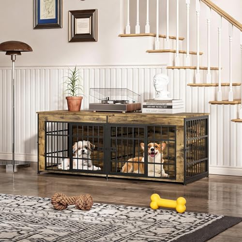 63" Double Dog Crate Furniture with Divider, Adjustable Feet, view 2