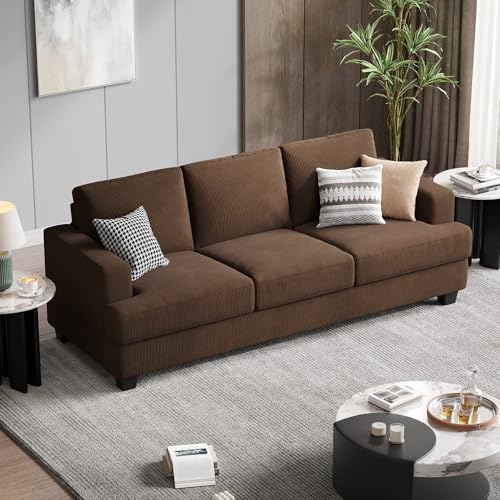 89 Inch Sofa with Extra Deep Seats Oversize, 3 Seater Sofa for Living Room, Modern Couch and Sofa, Comfy Armrests and Seats and Backrests, Easy Installation, Corduroy Fabric Brown