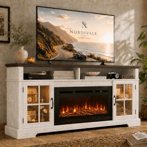 70" Fireplace TV Stand, Modern Entertainment Center for TVs Up to 80”, view 2